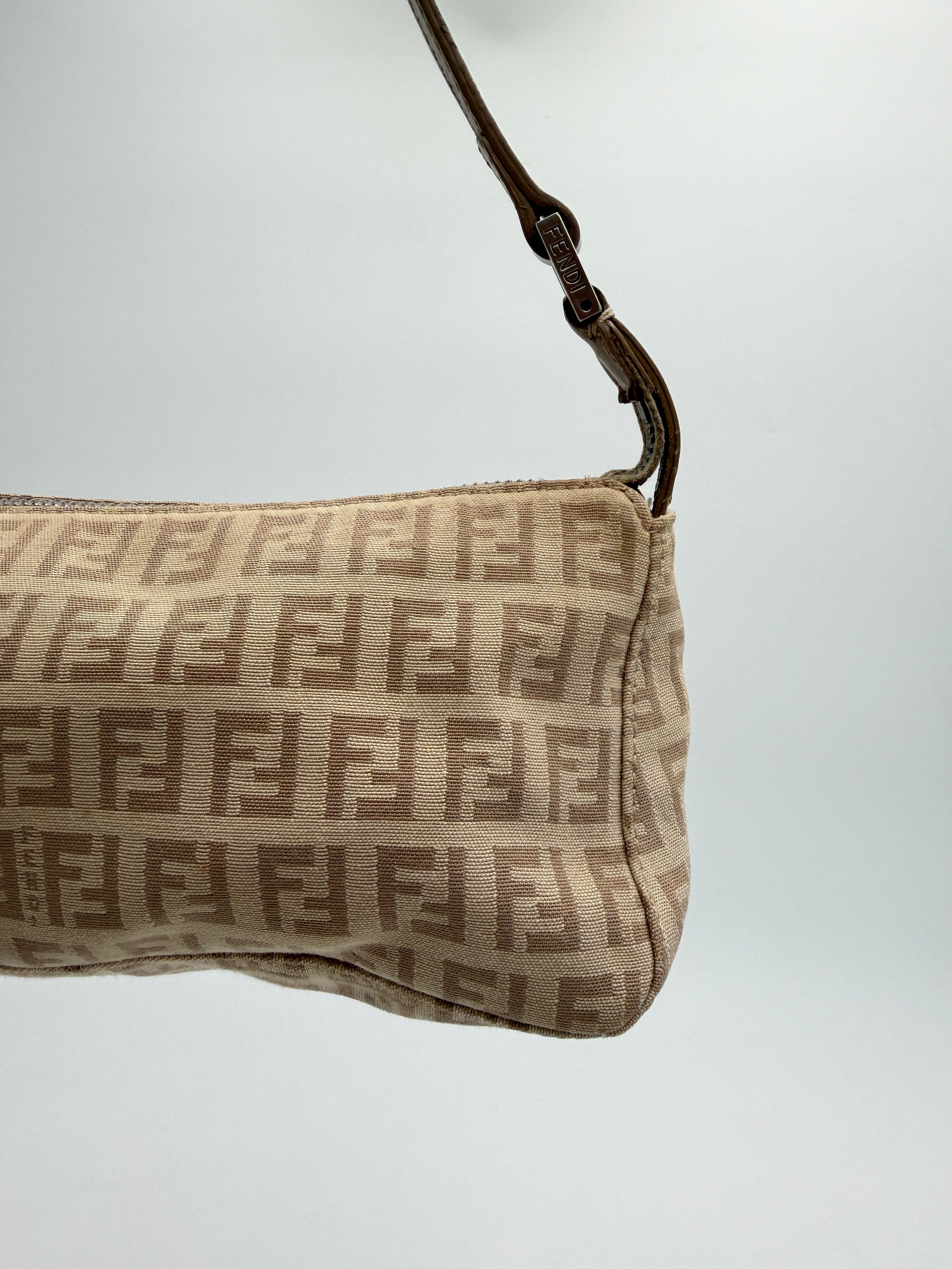 Fendi Tan Zucchino Canvas Pochette Bag