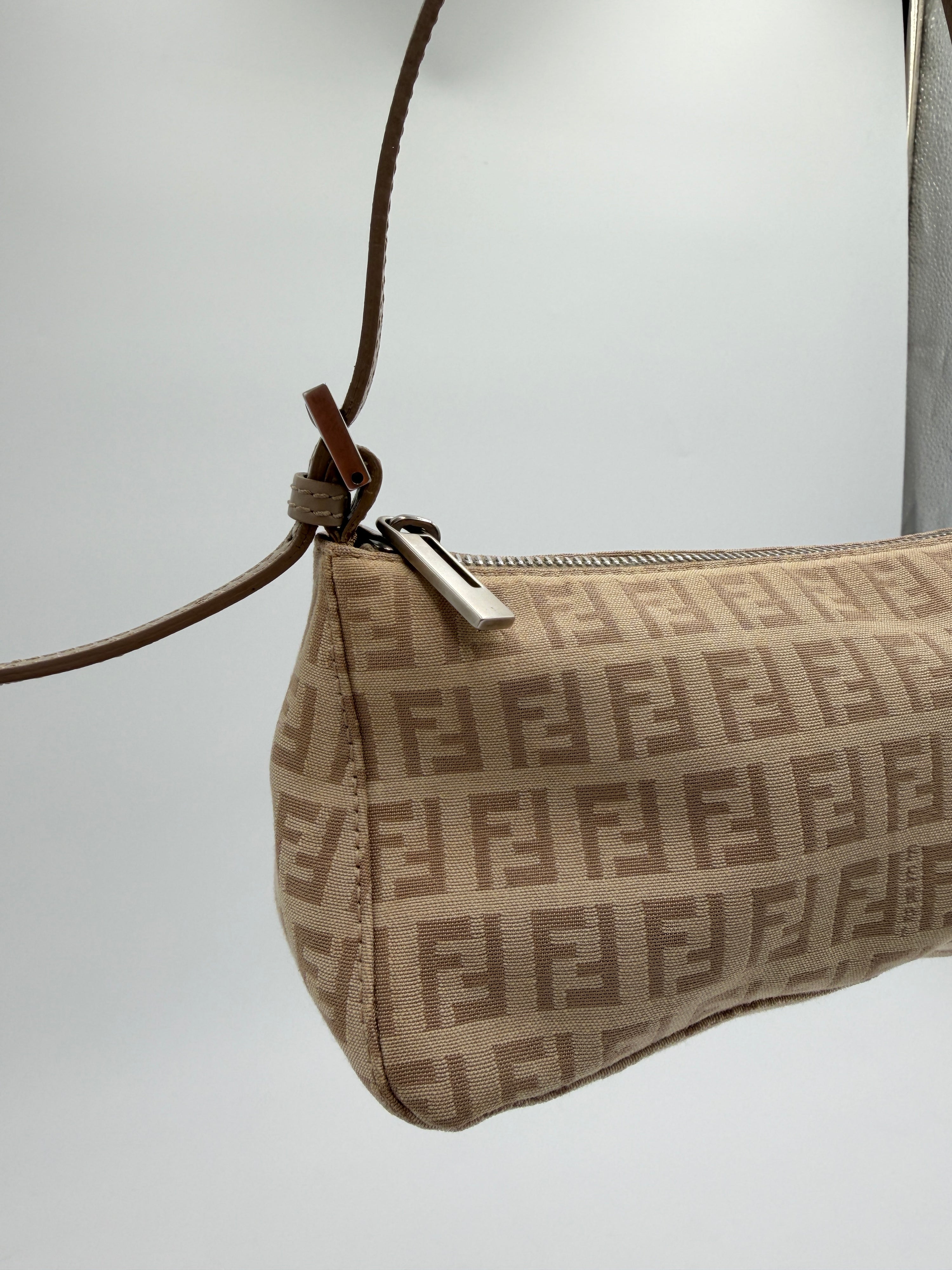 Fendi Tan Zucchino Canvas Pochette Bag