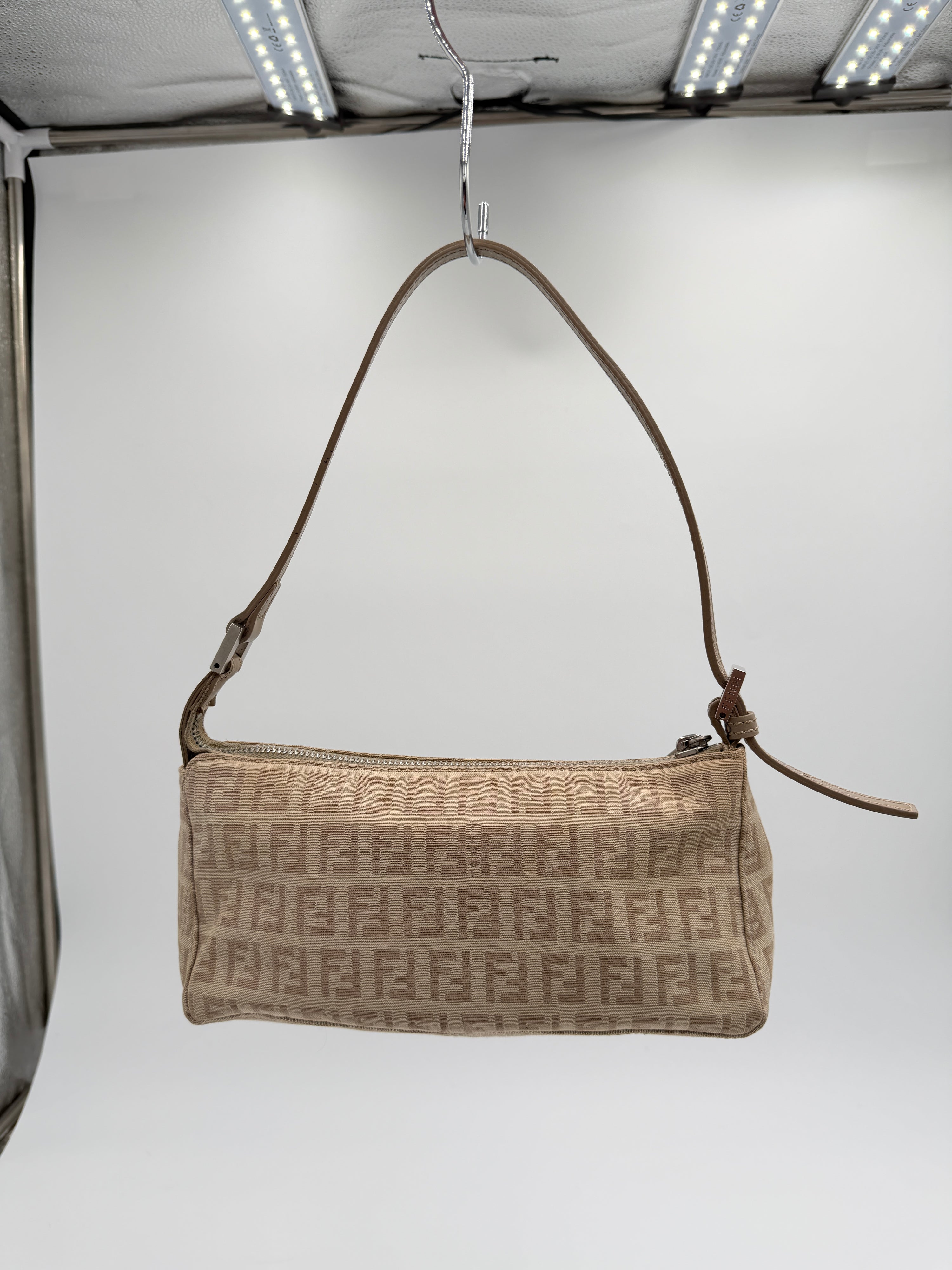 Fendi Tan Zucchino Canvas Pochette Bag