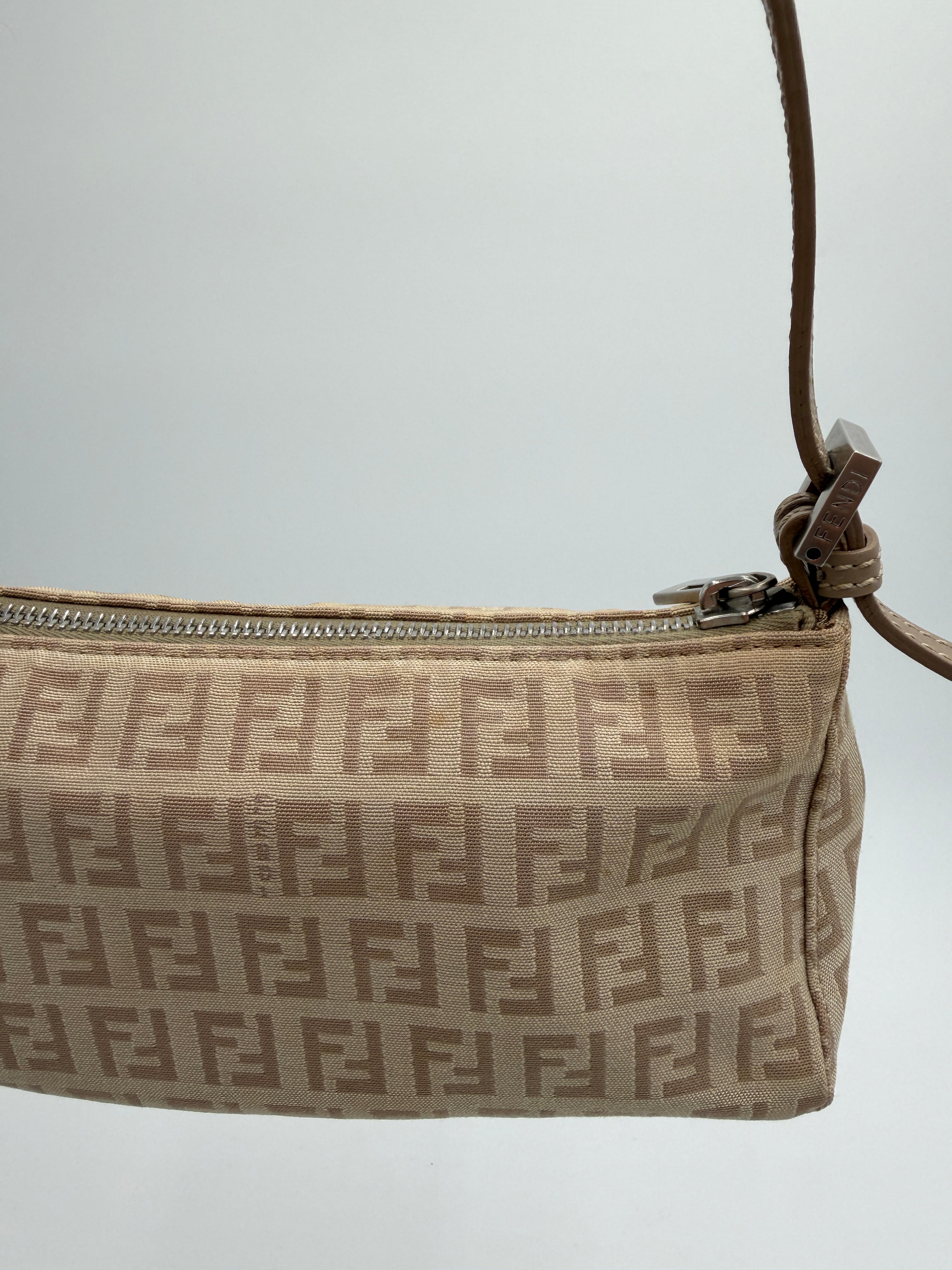 Fendi Tan Zucchino Canvas Pochette Bag