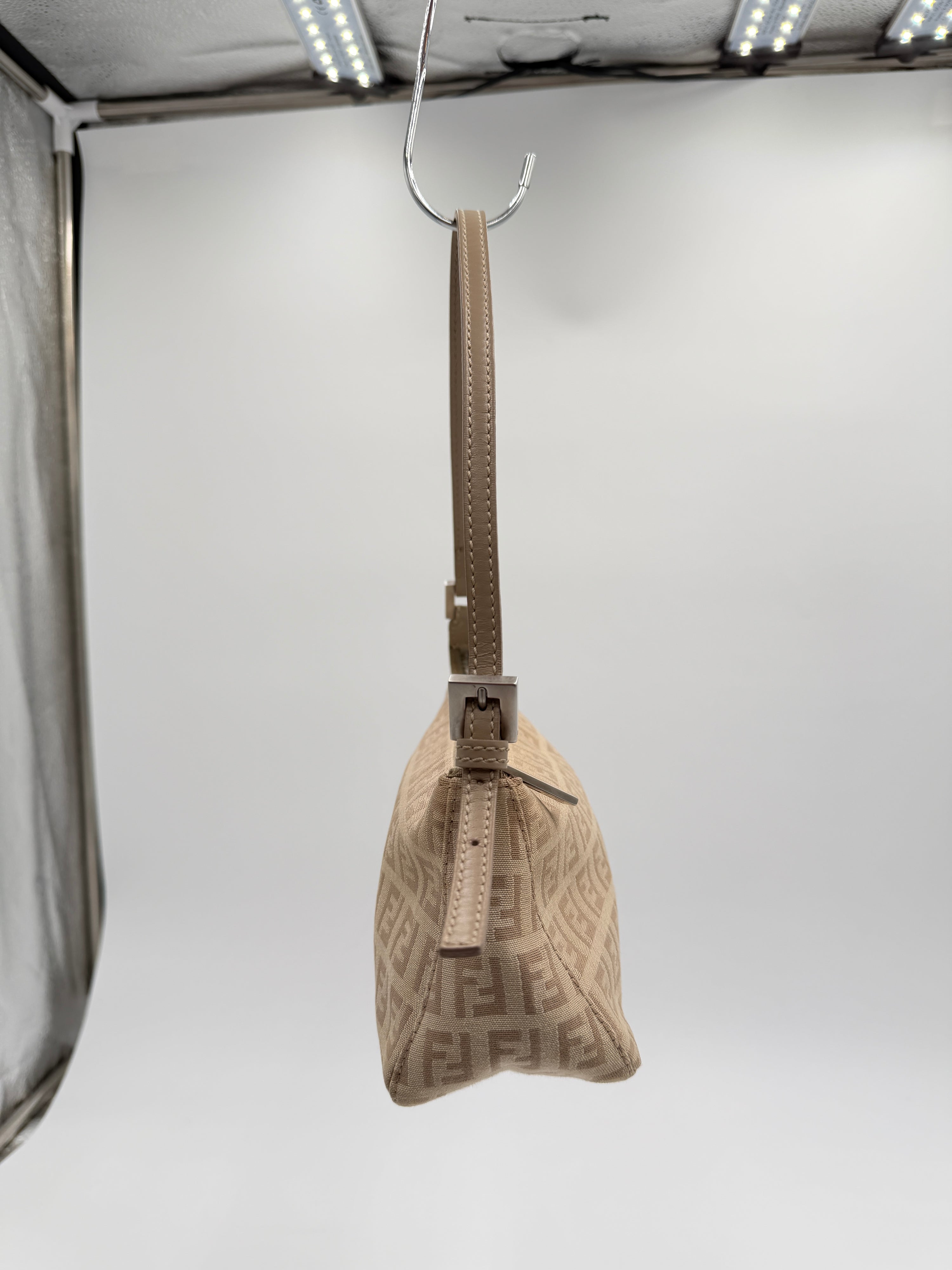 Fendi Tan Zucchino Canvas Pochette Bag