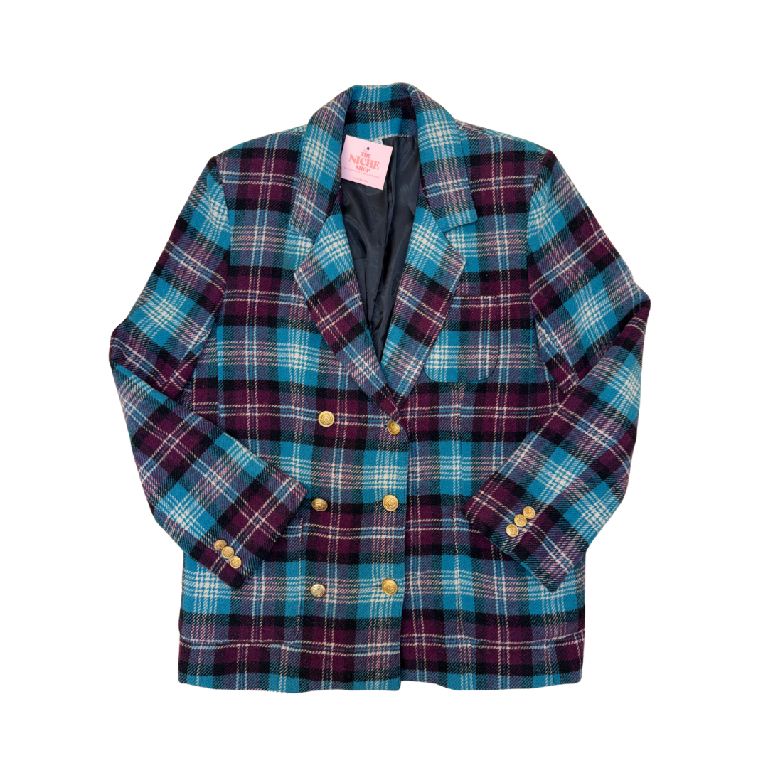 Purple Blue Plaid Blazer