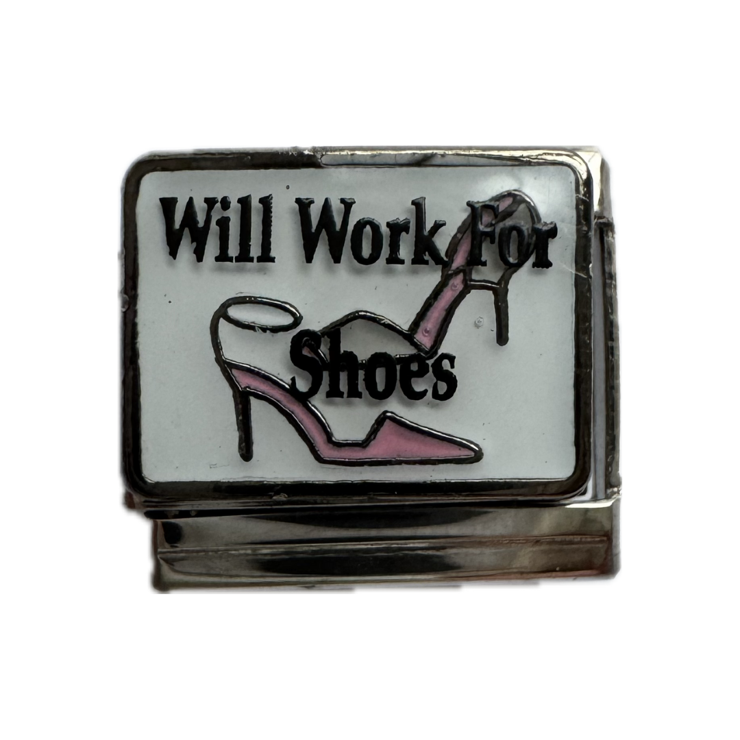 Will Work for Shoes Heart Italian Charm